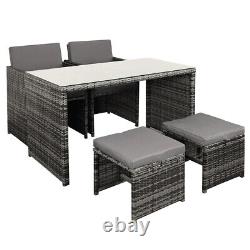 4 Seater Rattan Garden Furniture Set Dining Table Chair Stool with Cushion Outdoor