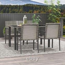 4 Seater Rattan Garden Furniture Set With Glass Tabletop Mixed Grey Outsunny