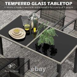4 Seater Rattan Garden Furniture Set With Glass Tabletop Mixed Grey Outsunny