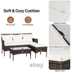 4 Seater Rattan Garden Furniture Set with Cushioned Sofa
