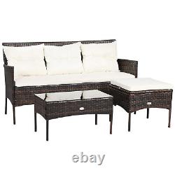 4 Seater Rattan Garden Furniture Set with Cushioned Sofa-White