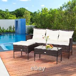 4 Seater Rattan Garden Furniture Set with Cushioned Sofa-White