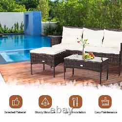 4 Seater Rattan Garden Furniture Set with Cushioned Sofa-White