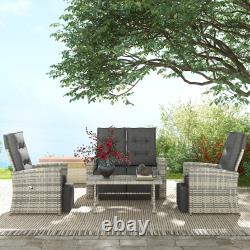 4 Seater Rattan Garden Furniture Set with Reclining Back, Cushion