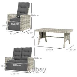 4 Seater Rattan Garden Furniture Set with Reclining Back, Cushion