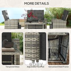 4 Seater Rattan Garden Furniture Set with Reclining Back, Cushion