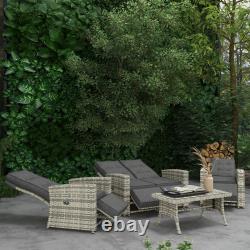 4 Seater Rattan Garden Furniture Set with Reclining Back, Cushion