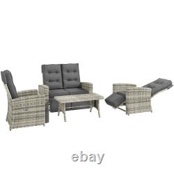 4 Seater Rattan Garden Furniture Set with Reclining Back, Cushion