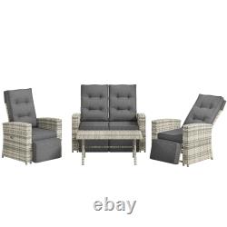 4 Seater Rattan Garden Furniture Set with Reclining Back, Cushion