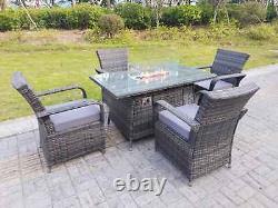 4 Seater Rattan Garden Furniture Sets Rectangular Gas Fire Pit Table Chair Set