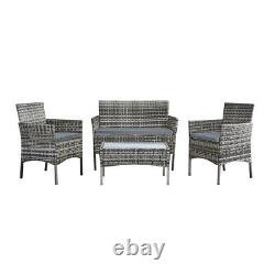 4 piece Rattan Garden Furniture Set Chair Mixgrey Wicker Grey Cushion Sofa Table