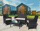 4pc Black Rattan Garden Furniture Patio Seating Sofa Chairs Table Set Outdoor