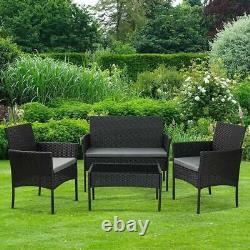 4PC Black Rattan Garden Furniture Patio Sofa Seating Table 4 Piece Set