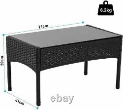 4PC Black Rattan Garden Furniture Patio Sofa Seating Table 4 Piece Set