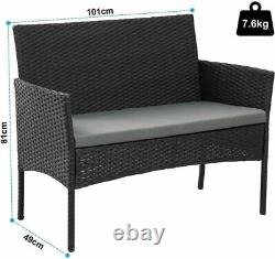 4PC Black Rattan Garden Furniture Patio Sofa Seating Table 4 Piece Set