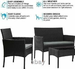 4PC Black Rattan Garden Furniture Patio Sofa Seating Table 4 Piece Set