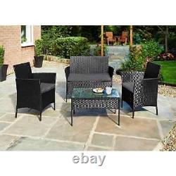 4PC Black Rattan Garden Furniture Patio Sofa Seating Table 4 Piece Set