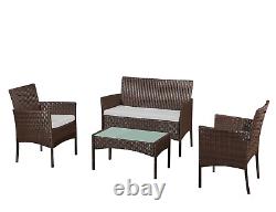 4PC Brown Rattan Garden Furniture Patio Seating Sofa Chairs Table Set Outdoor