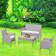 4pc Grey Rattan Outdoor Garden Furniture Sofa Set Chair Patio With Coffee Table