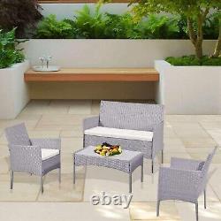 4PC Grey Rattan Outdoor Garden Furniture Sofa Set Chair Patio with Coffee Table