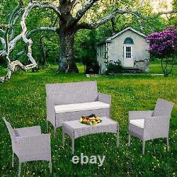 4PC Grey Rattan Outdoor Garden Furniture Sofa Set Chair Patio with Coffee Table