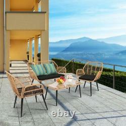 4PC Outdoor Rattan Furniture Bistro Set Garden Patio Wicker Table/Chair/Sofa Set