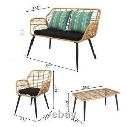 4PC Outdoor Rattan Furniture Bistro Set Garden Patio Wicker Table/Chair/Sofa Set