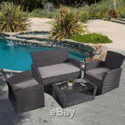 4PC Rattan Garden Furniture Dining Sofa Chairs Set Patio Wicker Outdoor Brown