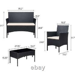 4PC Rattan Garden Patio Furniture Set Outdoor 2 Chairs 1 Sofa & Coffee Table