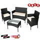 4pc Rattan Garden Patio Furniture Set Outdoor 2 Chairs 1 Sofa&coffee Table Black