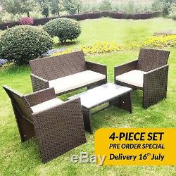 4PC Rattan Set Outdoor Garden Patio Furniture 1x Love Seat, 2x Chairs & Table