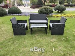 4PC Rattan Set Outdoor Garden Patio Furniture 1x Love Seat, 2x Chairs & Table