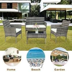 4PC Rattan Table Chair Garden Bistro Set Outdoor Furniture Dinning Seat Mix Grey