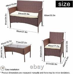 4PCS Brown Rattan Garden Furniture Outdoor Sofa Chair Table Patio Conservatory