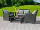 4pcs Garden Rattan Furniture Armchair Sofa Glass Coffee Table Patio Set Black