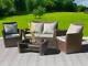 4pcs Garden Rattan Furniture Armchair Sofa Glass Coffee Table Patio Set Brown