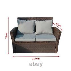 4PCS Garden Rattan Furniture Armchair Sofa Glass Coffee Table Patio Set Brown