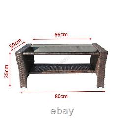 4PCS Garden Rattan Furniture Armchair Sofa Glass Coffee Table Patio Set Brown