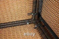 4PCS Garden Rattan Furniture Armchair Sofa Glass Coffee Table Patio Set Brown