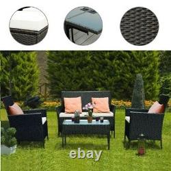 4PCS Patio Ratten Garden Furniture Set Table & Chair Sofa Cushion Outdoor Indoor