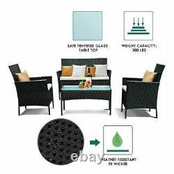 4PCS Patio Ratten Garden Furniture Set Table & Chair Sofa Cushion Outdoor Indoor