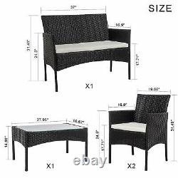 4PCS Patio Ratten Garden Furniture Set Table & Chair Sofa Cushion Outdoor Indoor