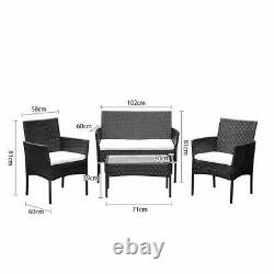4PCS Patio Ratten Garden Furniture Set Table & Chair Sofa Cushion Outdoor Indoor