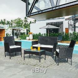4PCS Patio Ratten Garden Furniture Set Table Chair Sofa cushion Outdoor indoor