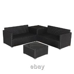 4PCS Rattan Furniture Set Garden Corner Sofa Table Cushions Storage Box with Cover