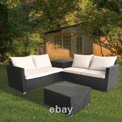 4PCS Rattan Furniture Set Garden Corner Sofa Table Cushions Storage Box with Cover