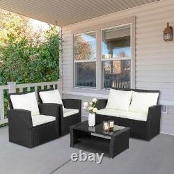 4PCS Rattan Furniture Sofa Set Chairs Coffee Table Brown Beige Cushions Garden
