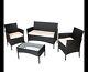 4pc Rattan Garden Furniture Set With Table, Sofa And 2 Chairs