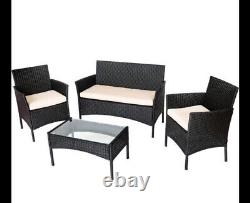 4Pc Rattan garden Furniture Set With Table, Sofa And 2 Chairs