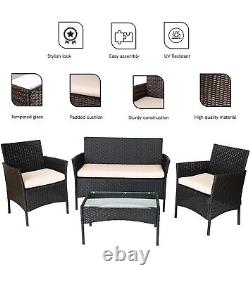 4Pc Rattan garden Furniture Set With Table, Sofa And 2 Chairs